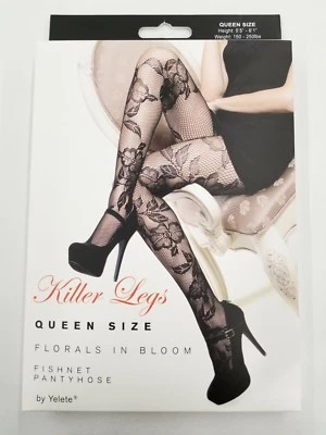 Yelete Killer Legs Fishnet Pantyhose Stocking (Florals In Bloom) Size Queen — 第 1/4 张图片