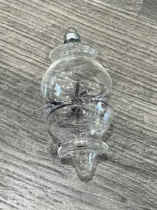 Vintage Indent Trumpet Clear Blown Glass Christmas ornament UFO Teardrop Purple - Picture 1 of 7