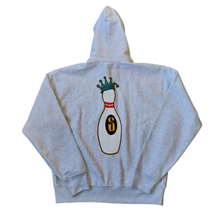 Stussy KING PIN GEAR Heather Gray Full Zip Up Hoodie Lined Size Large # 1975037 - Picture 1 of 19