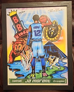 JA MORANT DOWNTOWN! 12x15 framed portrait numbered /100, artist auto!