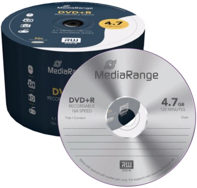 50 MediaRange DVD+R 4,7Gb 16x Shrink gelabelt 50er Pack - Bild 1 von 2