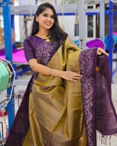 Blusa sari de seda nupcial de diseñador Sari Bollywood boda del sur de la India lista para usar - Imagen 1 de 4