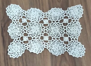 Vintage White Crocheted Cotton Rectangular Doiley Approx 13" x 9" - Picture 1 of 1