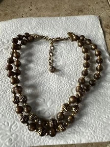 1950's LISNER Brown Moonglow Double Strand Choker Taupe Pearls - Picture 1 of 4