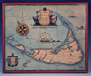 Original Antique 1921 Austin Strong Nantucket Island Hand Colored Map Frame RARE - Picture 1 of 8