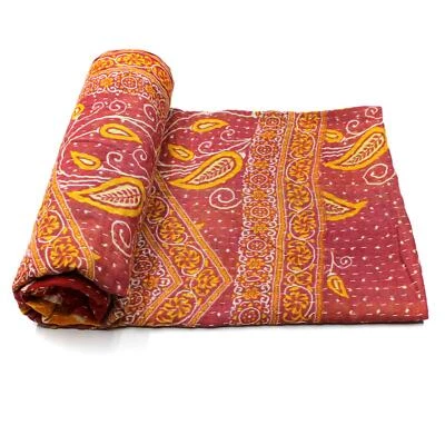 Vintage Kantha Quilt Indian Cotton Bedspread Embroidered Blanket Throw g - Image 1 of 4