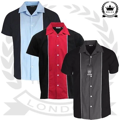 Camisa de Bowling Retro Relco Manga Corta Negra Roja Gris Vintage Años 50 Rockabilly Foto 1 de 3
