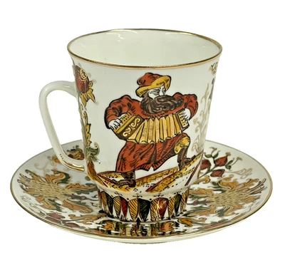 Taza de café y platillo de porcelana de hueso Lomonosov raro músico firmado por el artista 1992 Foto 1 de 4