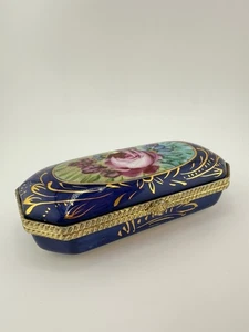 Antike Limoges Frankreich Porzellan Kobaltblau & Gold Floral Schmuckschatulle innen - Bild 1 von 10