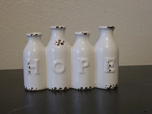 Jarrón Botella Cerámica Blanco, Floreros Estilo Granja, Cuatro Botellas "ESPERANZA" - Imagen 1 de 6