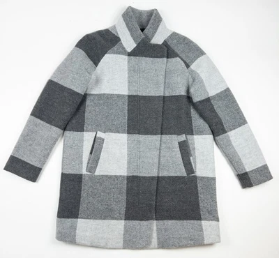 Marine Layer Stephanie Cocoon Coat Women's Small Gray Buffalo Check Snap Zip - Image 1 of 4