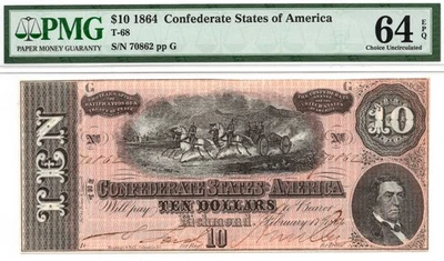 1864 $10 Confederate States of America T-68 Note - PMG 64 EPQ! Gorgeous Note! - Image 1 of 4