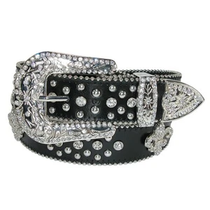 CTM Women's Fleur de Lis Studded Rhinestone Belt - Picture 1 of 7