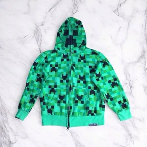 Minecraft Hoodie Youth S Green Creeper Full Zip Mask Sweatshirt Boy Costume Game - Picture 1 of 10