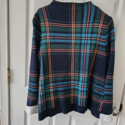 Isaac Mizrahi Live Plaid Sweater With White Blouse Trim Woman's Sz Medium - Image 1 of 4