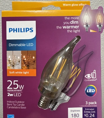 3 светодиодные лампы Philips 25 Вт с прозрачным наконечником пламени B13 с канделябровым основанием — регулируемая яркость - Изображение 1 из 2