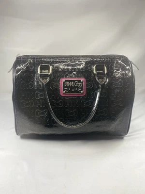 Hello Kitty Black Patent Embossed HK Bow Satchel Bag Purse 13"x8"x6" – Rare - Image 1 of 4