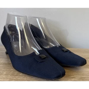 Stuart Weitzman Navy Blue Fabric Kitten Heels Pointed Square Toe Size 8M - Picture 1 of 11