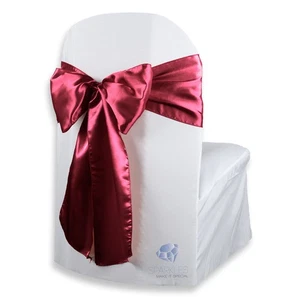10 pcs Satin Chair Cover Bow Sash 108"x8" - Burgundy - Wedding Party Banquet rm - Picture 1 of 5