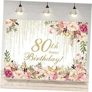 Happy 80th Birthday Backdrop for Women Flowers Photography Background 80th - Picture 1 of 8