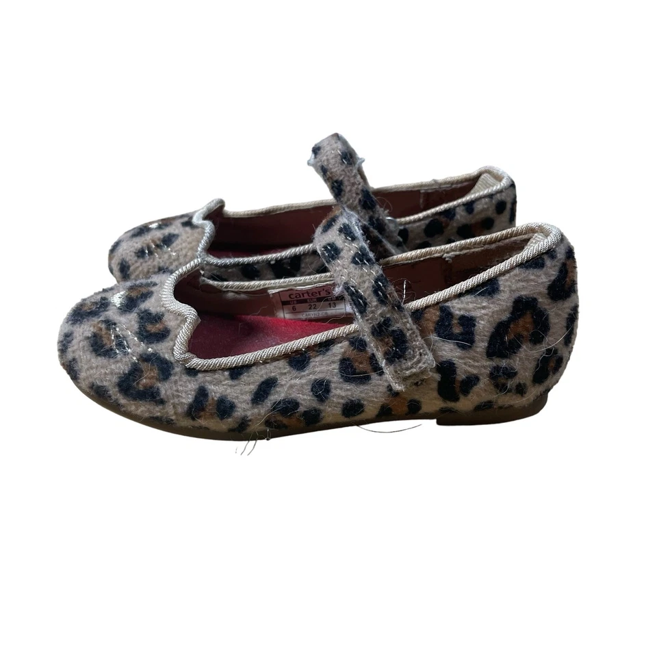 Carter's Toddler Embroidered Cat Face Leopard Print Mary Jane Shoes - Size 6 - Image 1 of 4