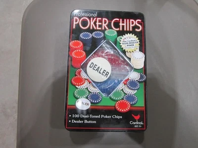 Cardinal Professional Poker Chips Set (100 Total, Dealer Button) Set Metal Tin - Image 1 of 2