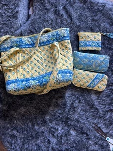 Vera Bradley Katherine Villager Yellow/Blue Flower Travel/Tote Bag Coin Glasses - Picture 1 of 18