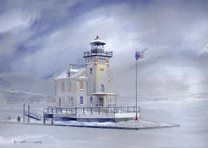 Rondout Lighthouse Winter, Hudson River Kingston New York. James Mann Art Prints - Picture 1 of 2