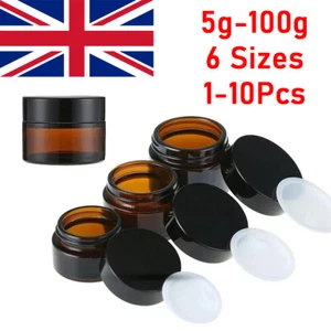 Glass Amber Cosmetic Cream Bottle Lip Balm Container Jar Pots Makeup Boxes UK - Picture 1 of 8