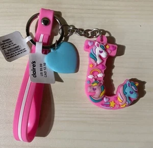 Claire's Kid's Unicorn Key Chain With Heart Monogram Initial “J” New - Picture 1 of 1