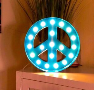 Blue Marquee 3D Light Round Peace Sign 8 inch diameter, 2.5inch thick,