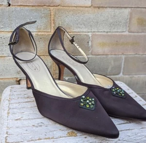 Vintage Y2K 1990s Talbots Brown Green Gemstone Stiletto Pointed Toe Heels Sz 9.5 - Picture 1 of 7