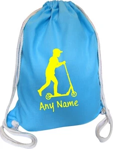 Scooter Personalised AQUA BLUE COTTON Kids Childs School Sports Gym PE Bag Xmas - Picture 1 of 12