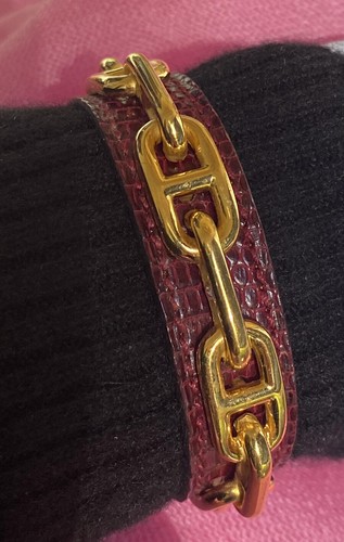 HERMÈS Bracciale vintage Hermes Rouge H lucertola braccialetto oro Hdwe braccialetto piccolo