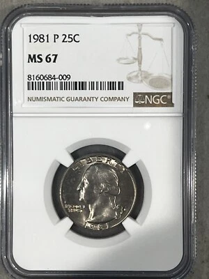 1981 P Washington Quarter NGC MS 67 - Population 140 NGC - Only 2 Finer! - Image 1 of 2