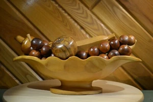 Vtg 60s 70s Mid Century Carved Monkey Pod Hawaii Wood Fruits Bowl Centerpiece - Picture 1 of 12
