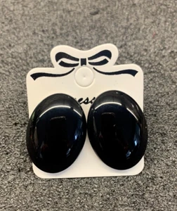 1 pair of handmade large black oval 18 x 25 mm acrylic/glass earrings - Picture 1 of 4