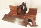 Vtg Stanley no.115 wood cast iron miter box w/ warranted superior 14" saw tool