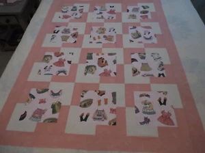 Paper Doll Dresses Coral Cotton Quilt Top Size 41.5"x53.5" unfinished - Picture 1 of 4