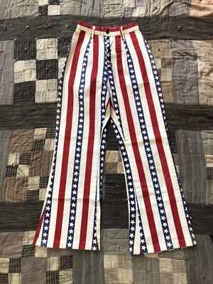 Vintage 1970’s American Flag Patriotic Pants Flares 70’s 21x26 Petite Button Fly - Image 1 of 4