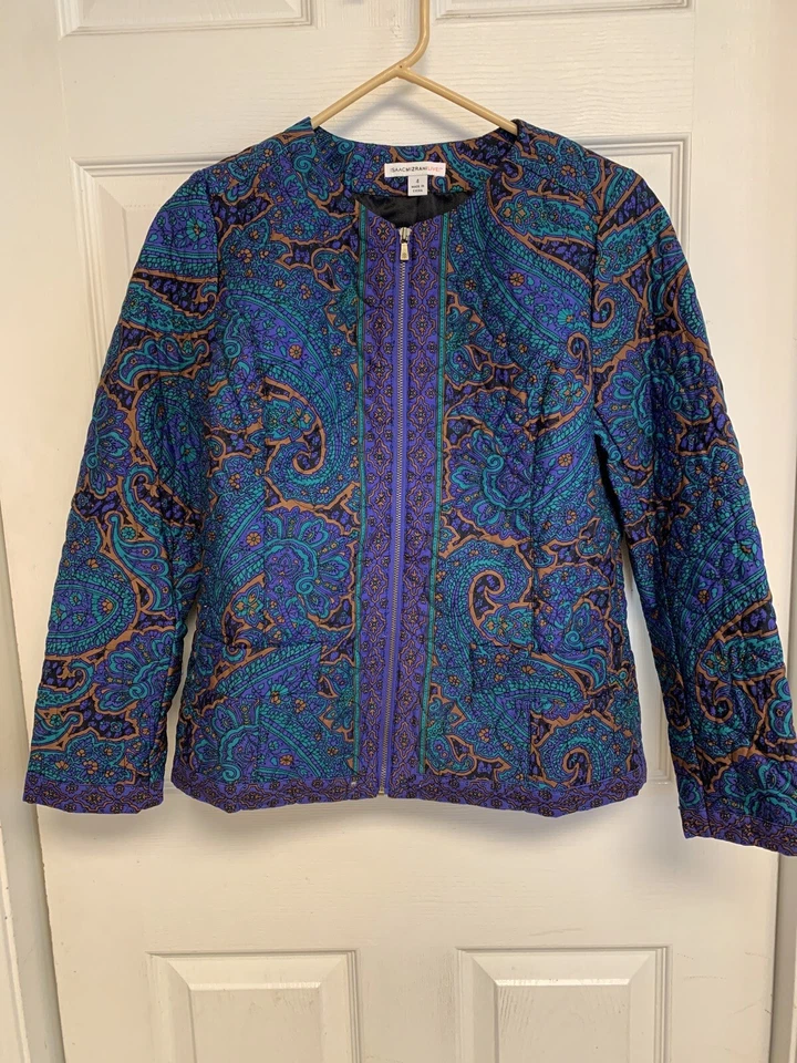 Isaac Mizrahi пейсли печать выстеганная молния спереди куртка синий Reg 4-A256497 новый - Изображение 1 из 1