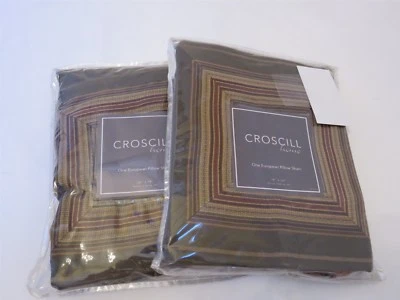 2 fundas Euro Croscill PORTLAND RAYAS Oliva Borgoña Bronceado Foto 1 de 4