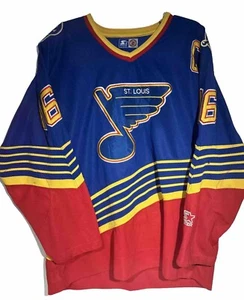 St. Louis Blues Brett Hull Vintage Starter Jersey Size XL Embroidered Patches - Picture 1 of 15