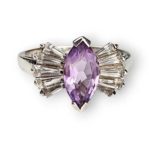 Marquise Amethyst Sterling Ring Ballerina Bow Topaz Baguette 925 Silver Vtg 8.5 - Picture 1 of 12