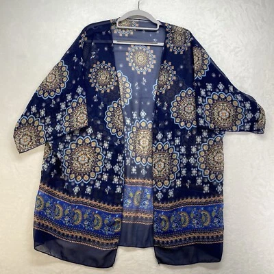 Kimono de gasa estampado geométrico azul cadete sin marca para mujer talla única boho transparente Foto 1 de 4