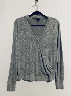 J Crew Top Womens Large Heathered Gray Soft Faux Wrap Lightweight Stretchy - Image 1 of 4