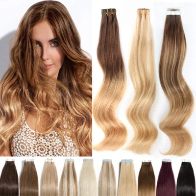AU CLEARANCE Tape In On Russian Remy Human Hair Extensions Skin Weft Ombre THICK - image 1 of 4