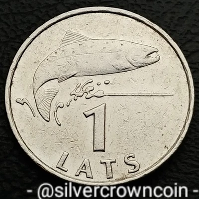 Latvia 🇱🇻 1 Lats 1992. KM#12. One Dollar coin. Arms With Supporters. Salmon.  - Image 1 of 4