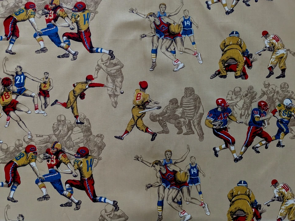 TELA DEPORTIVA VINTAGE POR x 36" de ancho algodón resistente RARA imágenes vintage Foto 1 de 4