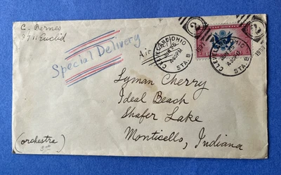 1937 CE2 SPECIAL DELIVERY AIR MAIL OH DUPLEX INDIANA +2 AMF IL/OH +TINY TERM RPO - Image 1 of 2